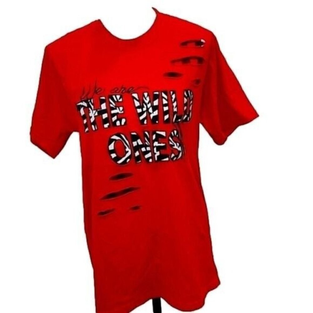 Fwrd Denim Women's Tshirt "We Are the Wild Ones" Red animal print Tee Women's XL
